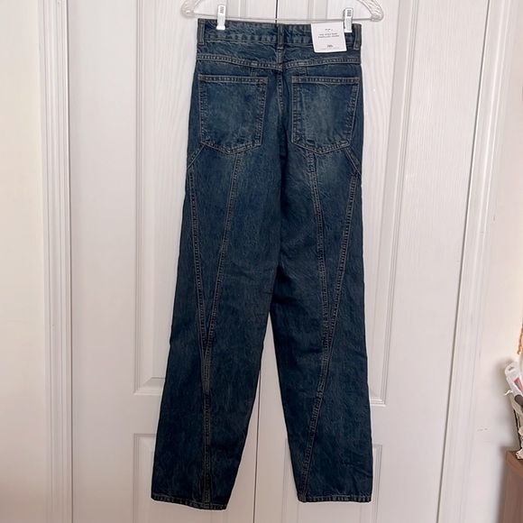 Zara Paneled Jeans High Rised Tapered Leg Slim Fit Mid Blue Size 4 NWT - Picture 4 of 11